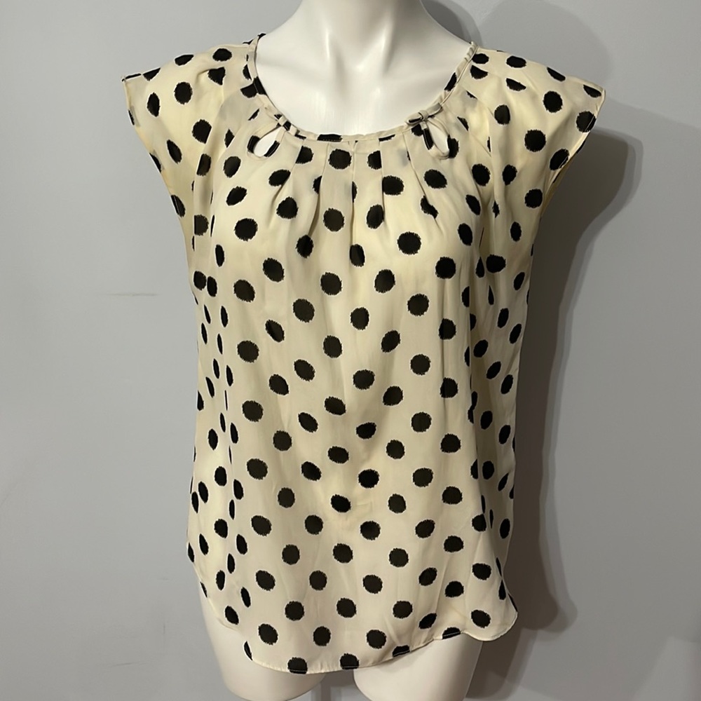 LC Lauren Conrad Ivory Blouse Black Polka Dots, size small